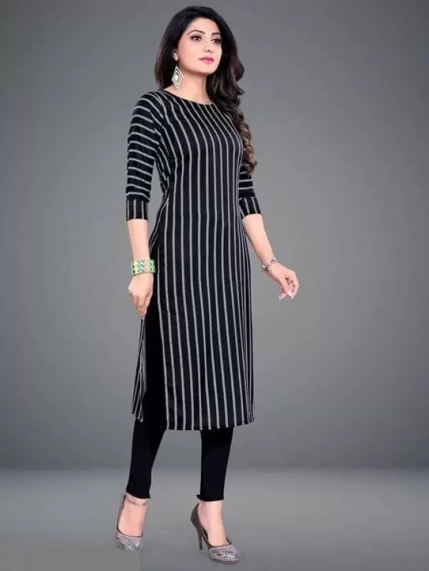 Crepe Striped Kurti for Women (Black, S)