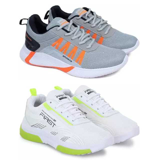 Sports Shoes For Men (Pack Of 2) (Grey & White) (SLI-22)