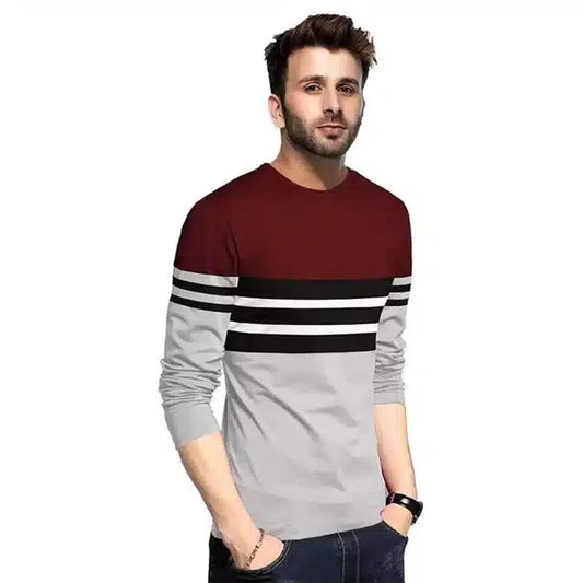 Regular fit Solid Men's Round Neck Full Sleeve T-Shirt (Maroon, M)