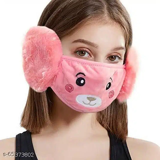 Winter Face Mask with Plush Ear Muffs for Kids (Pink, 3-10 Years)