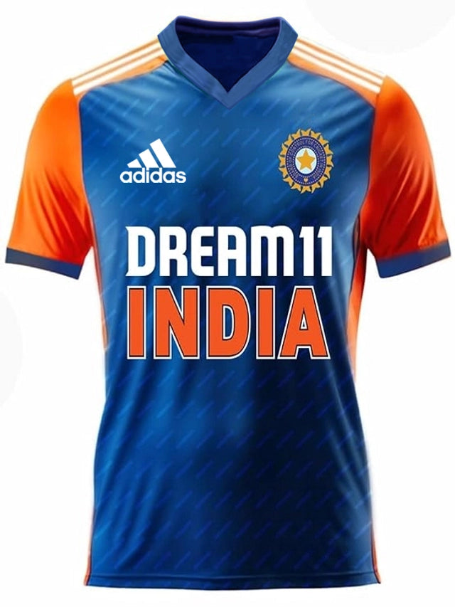 Virat Kohli World Cup Cricket Jersey for Men ((Blue & Orange, M)