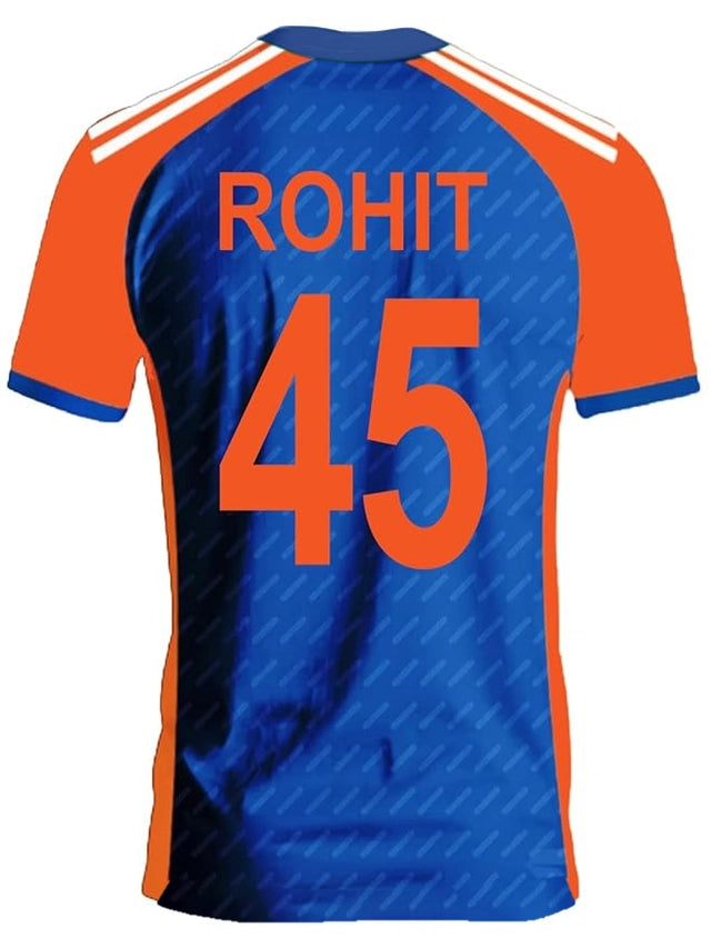 Rohit Sharma World Cup Cricket Jersey for Men (Blue & Orange, S)