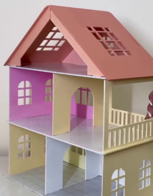 Wooden Toy House with Furniture for Kids (Free Paint Set)